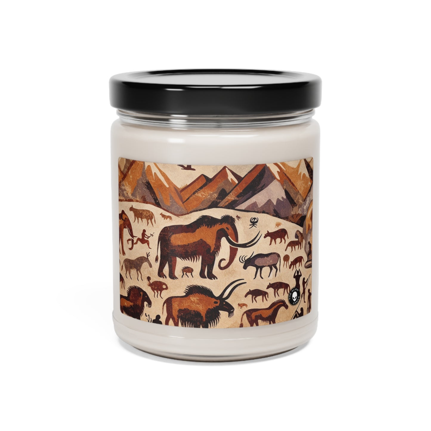 Title: "Ancient Encounter: The Battle of Giants" - The Alien Scented Soy Candle 9oz Cave Painting