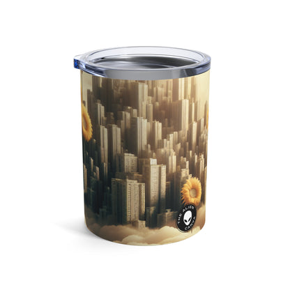 "Cielo Etéreo: La Ciudad de las Nubes y los Girasoles" - Vaso Alien de 10 oz