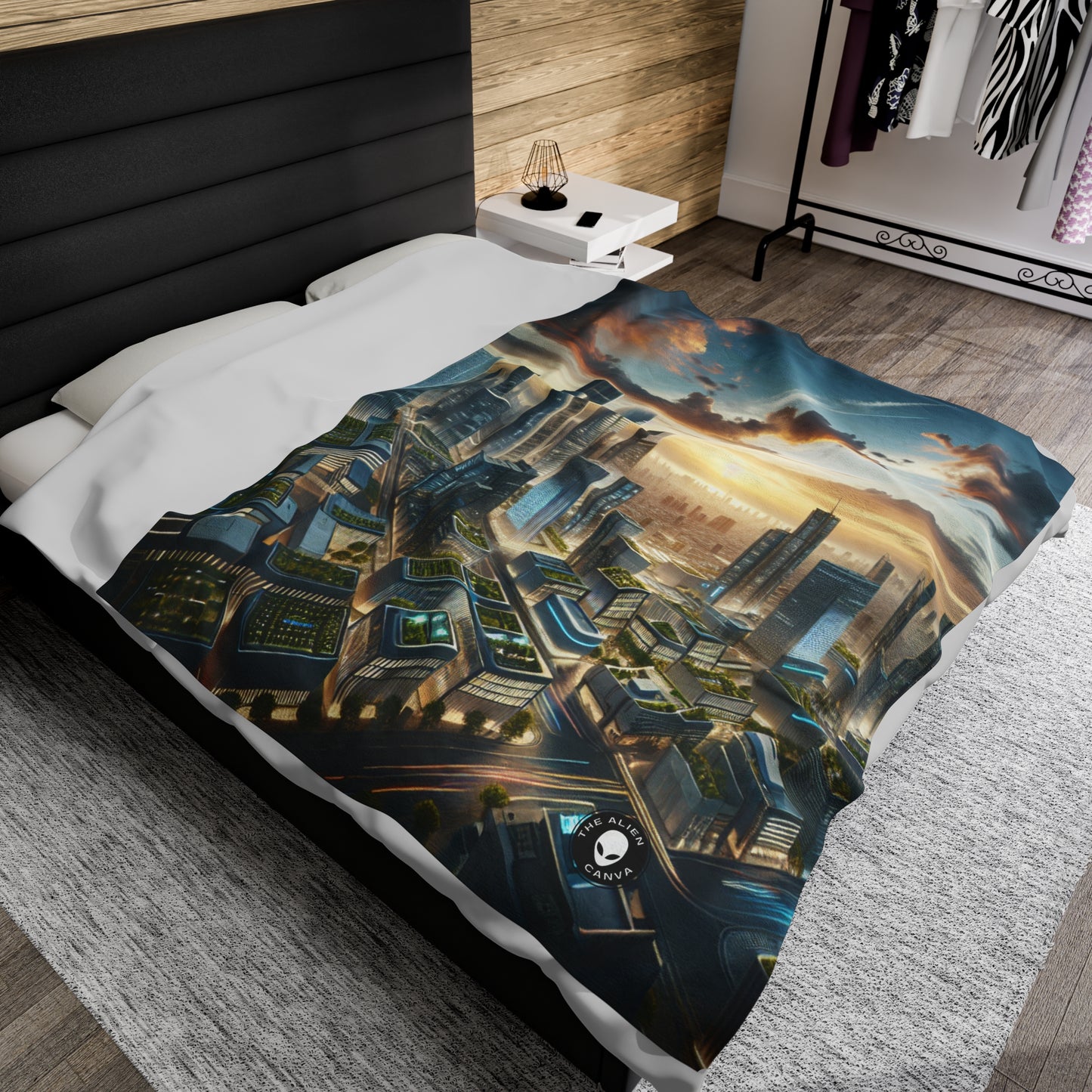 "Future Metropolis: A Neo-Futuristic Urban Utopia" - The Alien Velveteen Plush Blanket Neo-futurism