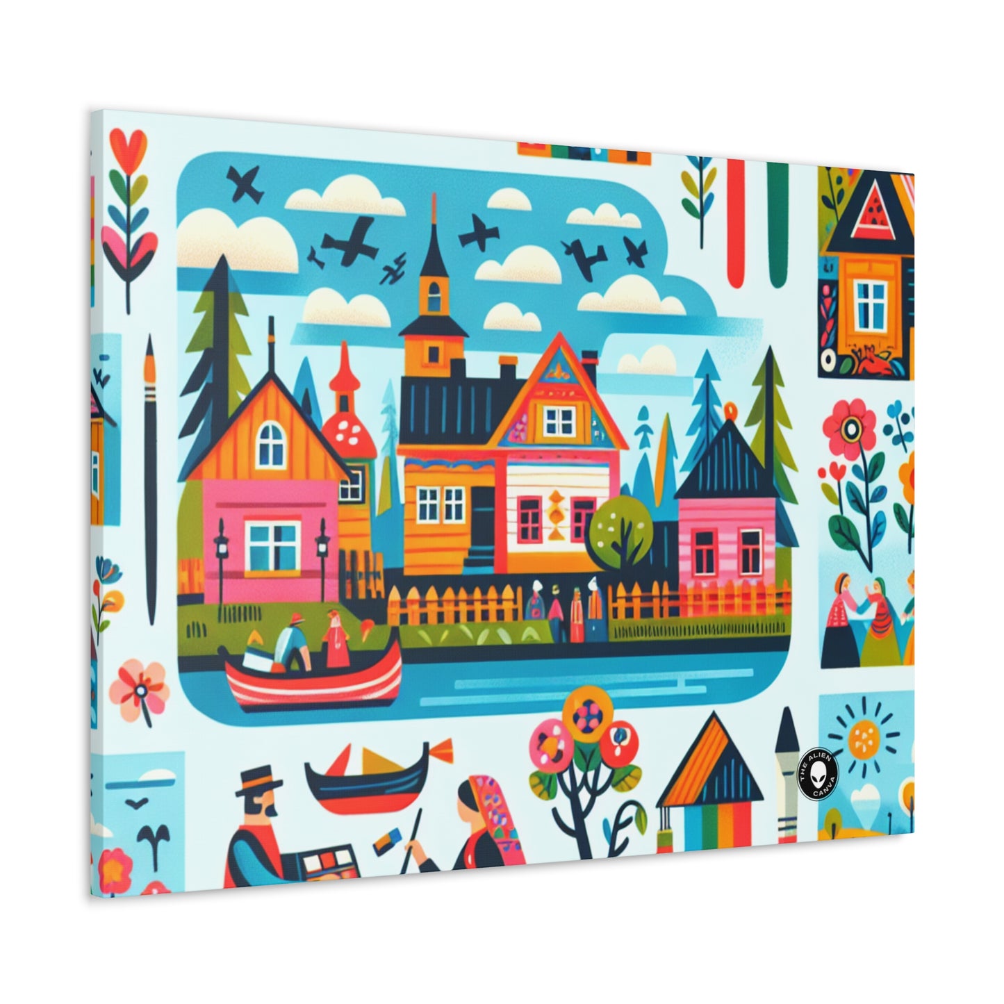 "Whimsical Village: A Folk Art Fairytale" - The Alien Canva Folk Art