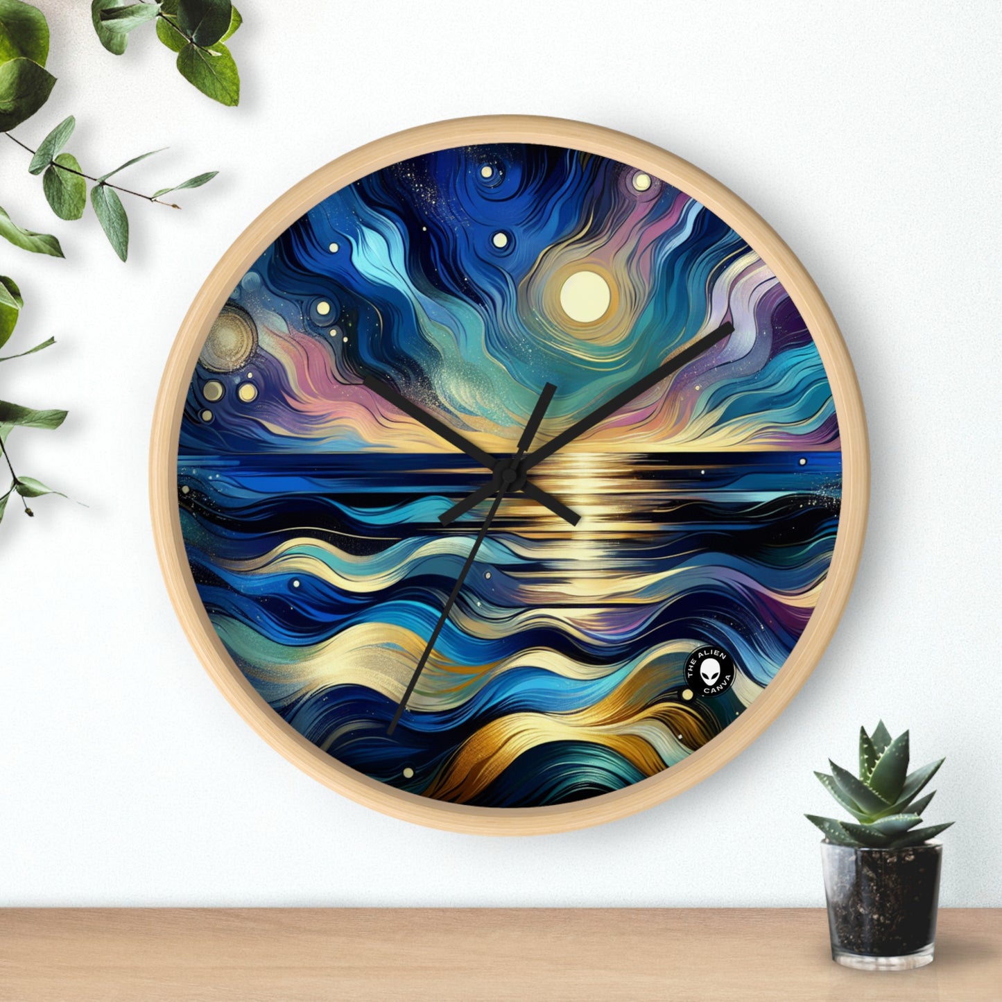 "Midnight Majesty: Abstract Ocean Reflections" - The Alien Wall Clock