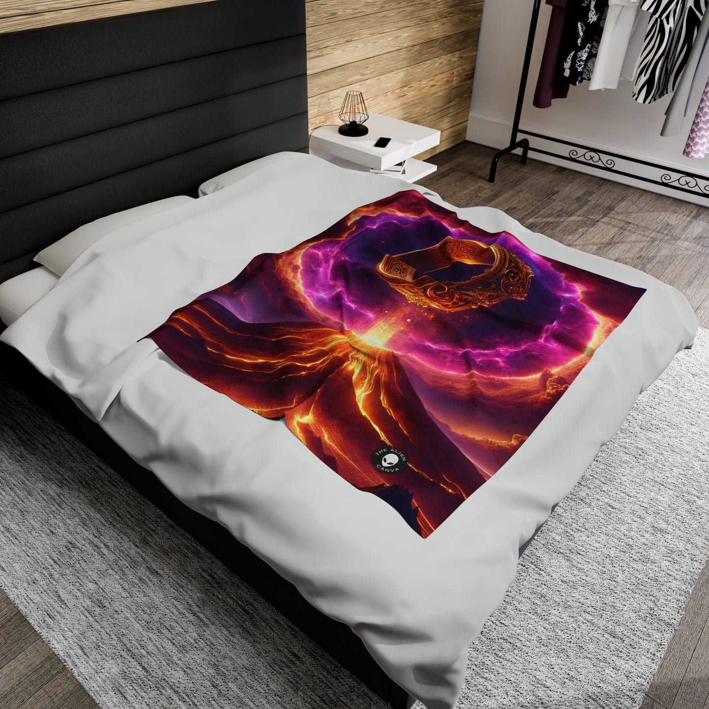 "Ring of Doom: A Surreal Descent." - The Alien Velveteen Plush Blanket