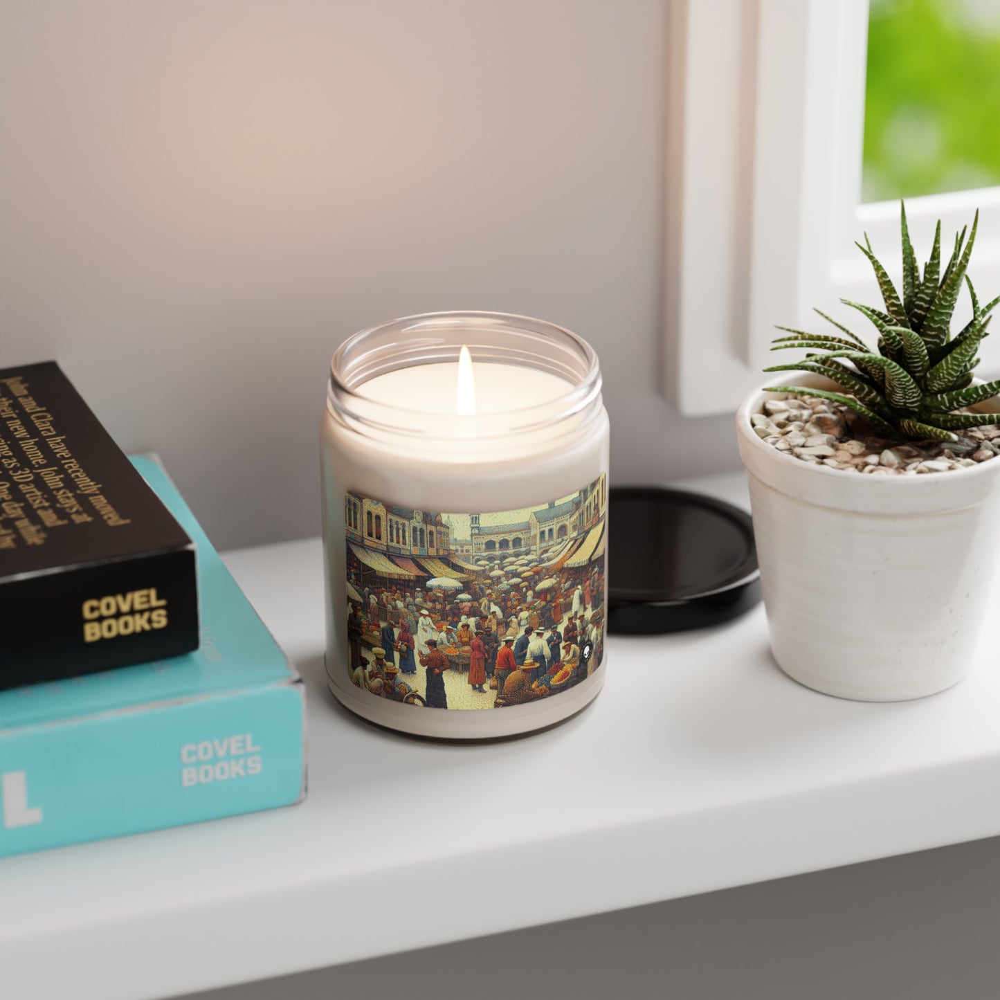 "Dots of Paradise: Capturando un paisaje playero soleado con puntillismo" - The Alien Scented Soy Candle 9oz Puntillismo