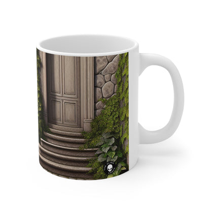 "Trompe-L'oeil Ivy Wall" - The Alien Ceramic Mug 11oz Trompe-l'oeil