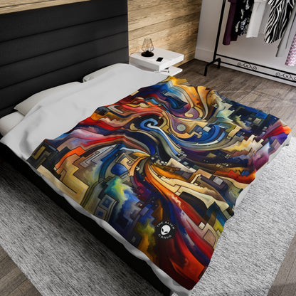 "Azul sereno: arte abstracto con formas geométricas" - The Alien Velveteen Plush Blanket Arte abstracto