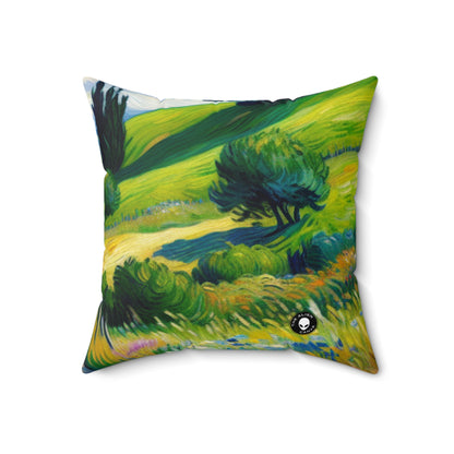 "Mystical Morning: A Post-Impressionist Journey into a Vibrant Dawn"- The Alien Spun Polyester Square Pillow Post-Impressionism