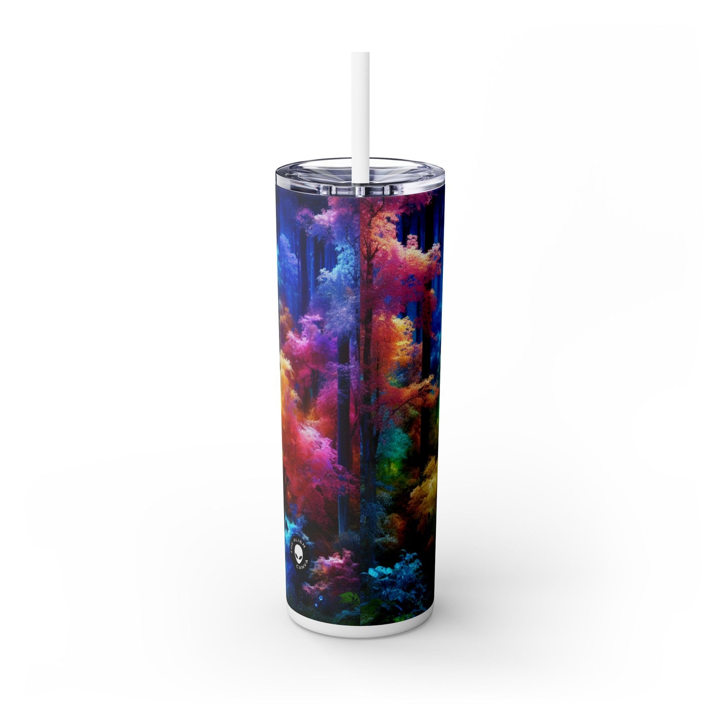 "Enchanted Rainbow Forest: Gateway to the Unseen Realm" - The Alien Maars® Skinny Tumbler with Straw 20oz