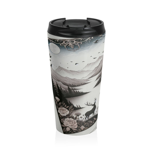 "Twilight Serenity: A Romantic Landscape" - La tasse de voyage Alien en acier inoxydable Romantisme