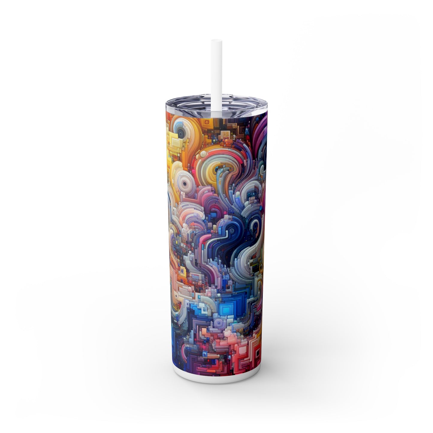 « Harmonies océaniques : une exploration de l'art génératif » - The Alien Maars® Skinny Tumbler avec paille 20oz Art génératif