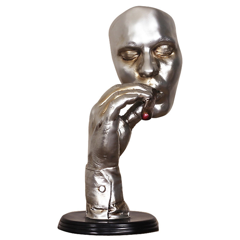 Sculpture abstraite de méditants rétro pour homme fumant un cigare, Statue de visage créative, personnage en résine, décoration d'art pour la maison