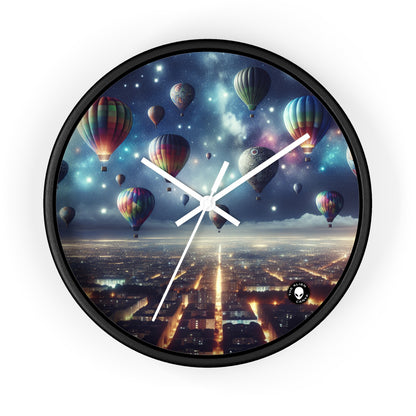 "Viaje nocturno estrellado: globos aerostáticos sobre la ciudad" - El reloj de pared extraterrestre