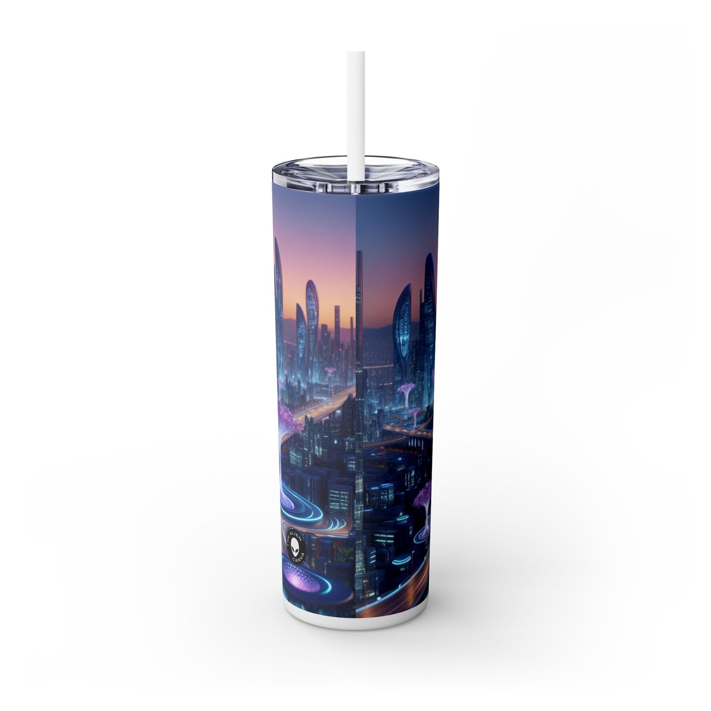 "City of Tomorrow: Nature and Technology Intertwined" - The Alien Maars® Skinny Tumbler with Straw 20oz