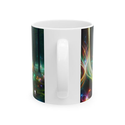 - Bosque encantado de cristales: un tapiz de luz - Taza de cerámica alienígena de 11 oz