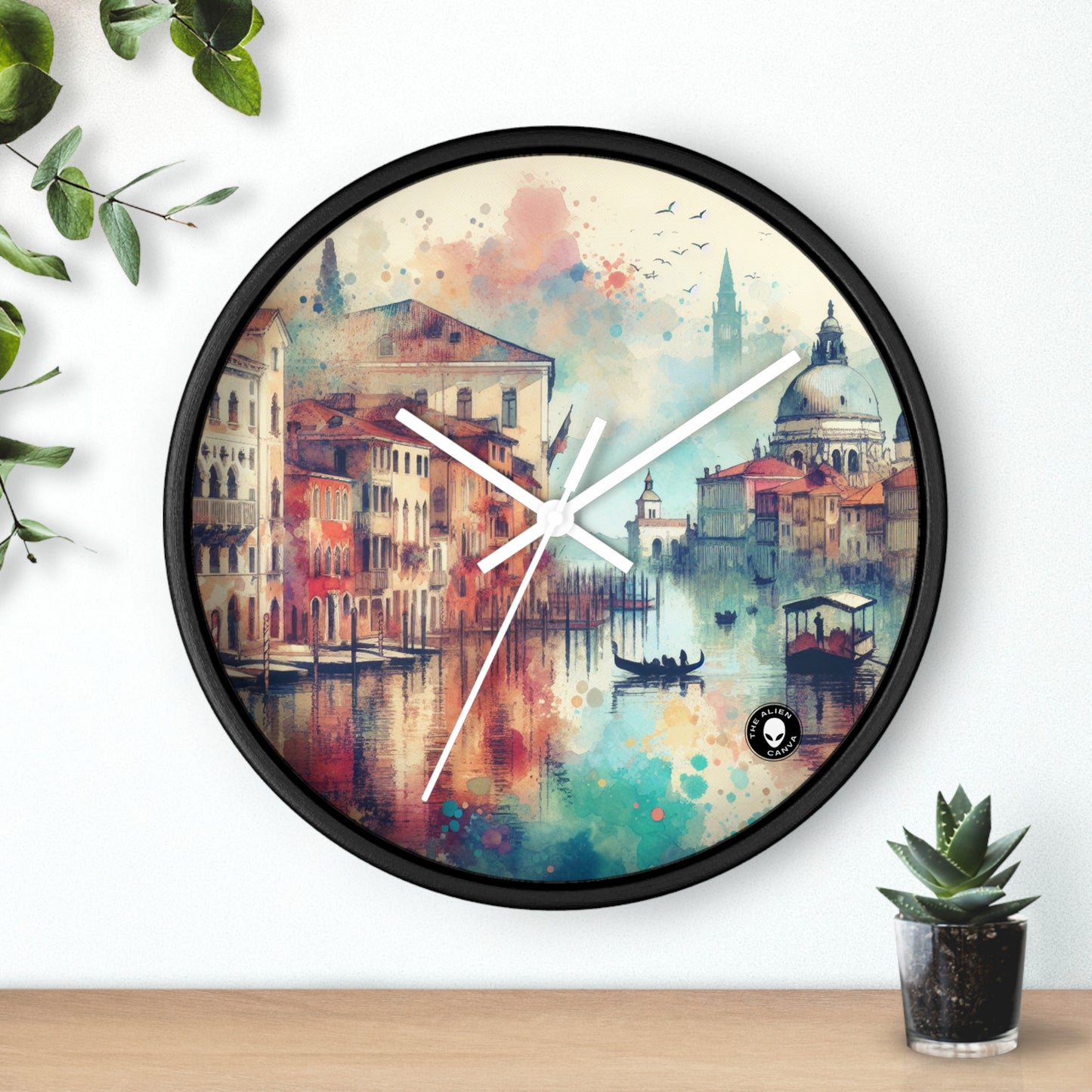 Côte tranquille : une peinture sereine au coucher du soleil à l'aquarelle - La peinture à l'aquarelle de l'horloge murale extraterrestre