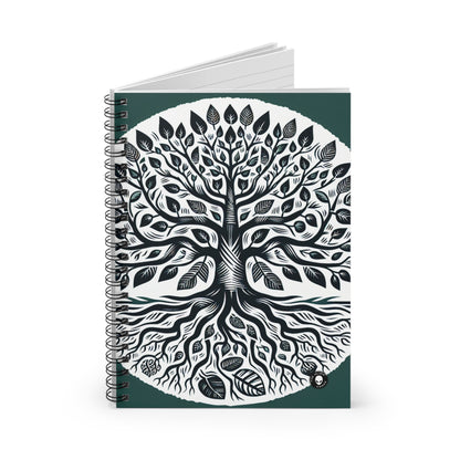 "Modern Woodcut Family Tree" - The Alien Spiral Notebook (Ruled Line) Woodcut Printing