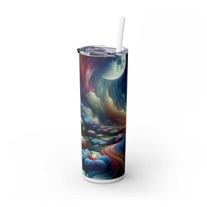 "Cielo arcoíris, flores a la luz de la luna": vaso estrecho con pajita de 20 oz de Alien Maars®