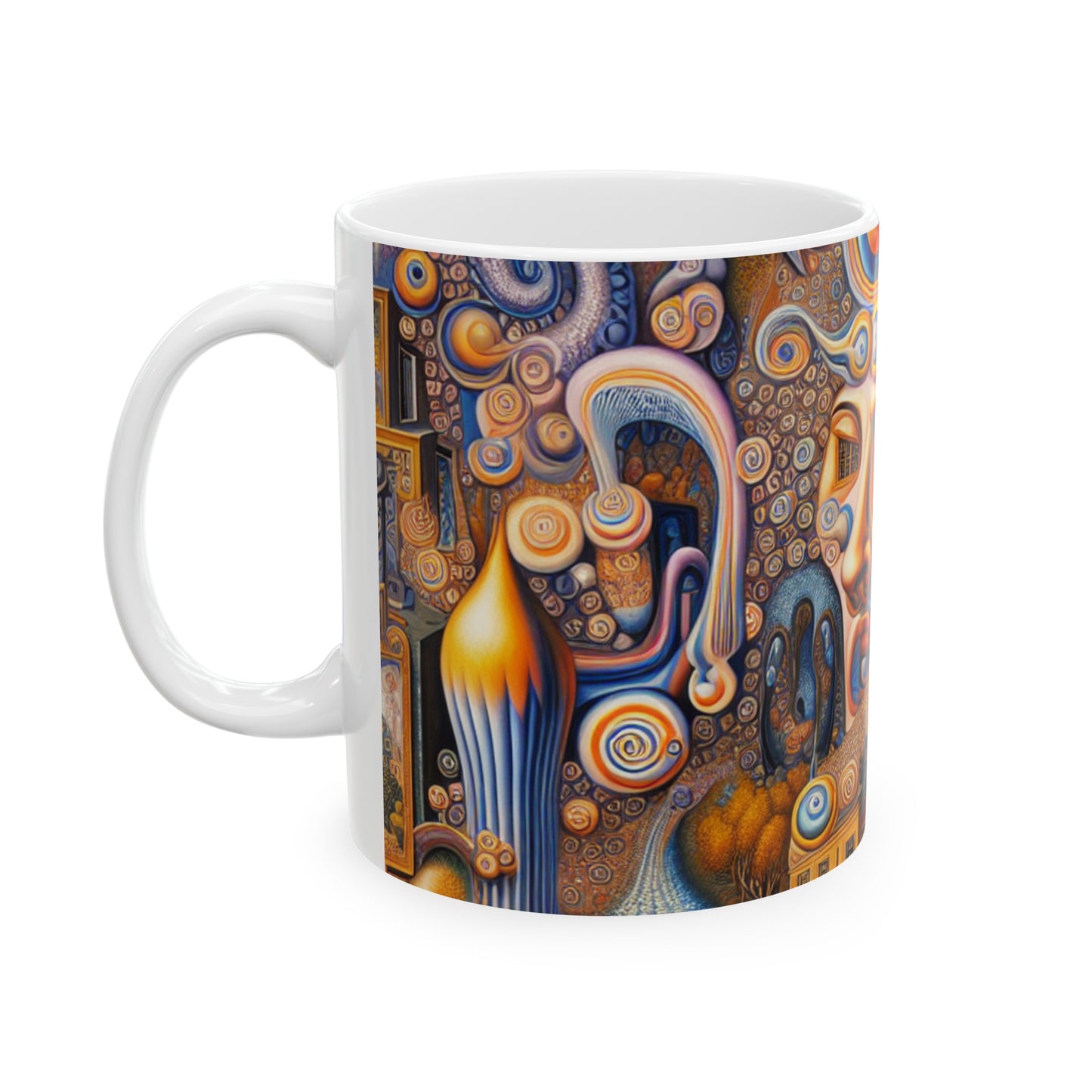 "Tiempo derretido: una danza caprichosa de sueños" - La taza de cerámica alienígena Surrealismo de 11 oz