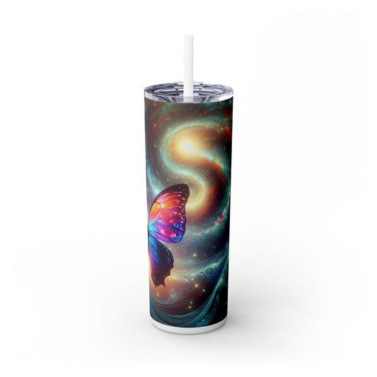 "Galactic Butterfly: A Cosmic Spectacle" - The Alien Maars® Skinny Tumbler with Straw 20oz