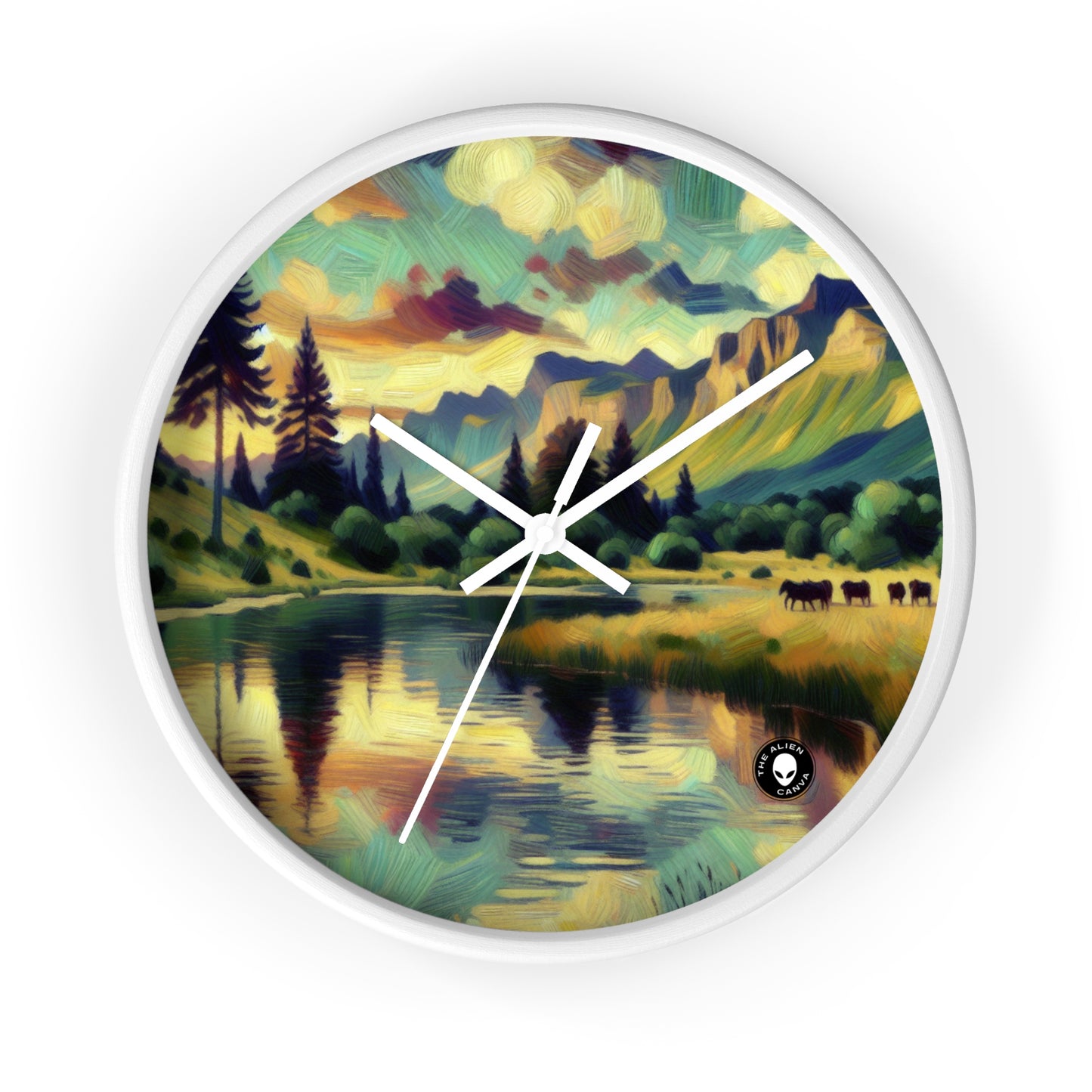 "Dusk in the Countryside: A Vibrant Post-Impressionist Painting" - The Alien Wall Clock Post-Impressionism