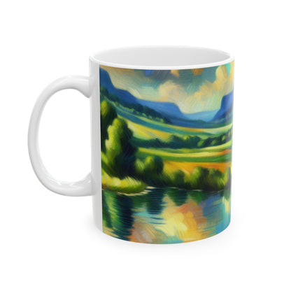 "Serenity at Sunset: An Impressionistic Meadow" - The Alien Ceramic Mug 11oz Impressionism