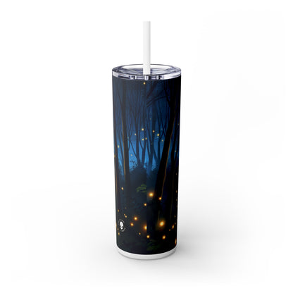 "Enchanted Dusk: Fireflies in the Forest" - The Alien Maars® Skinny Tumbler with Straw 20oz