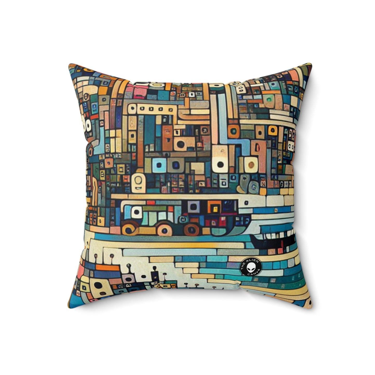 "Neon Nights: Art Brut Reflection of Urban Chaos"- The Alien Spun Polyester Square Pillow Art Brut