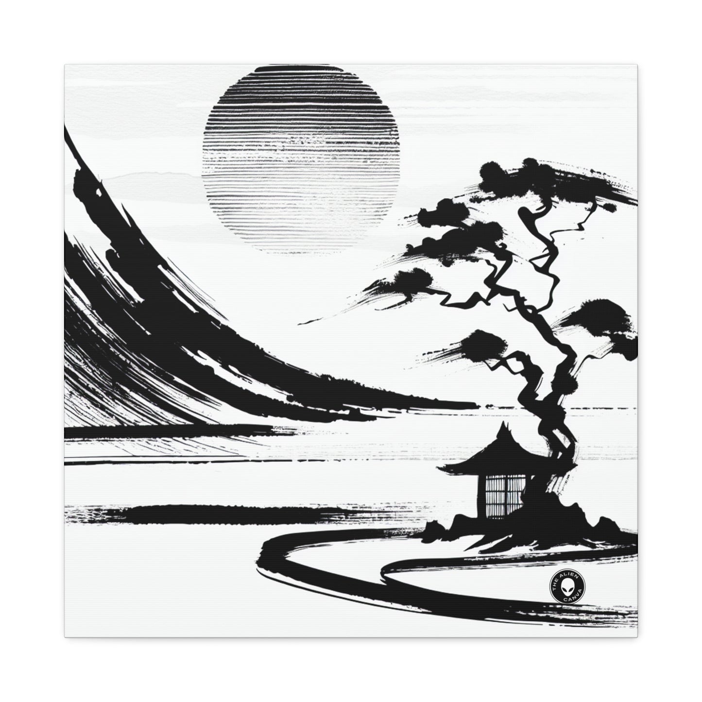 "Harmony of Wind and Water: A Zen Ink Painting" - The Alien Canva Zen Ink Painting