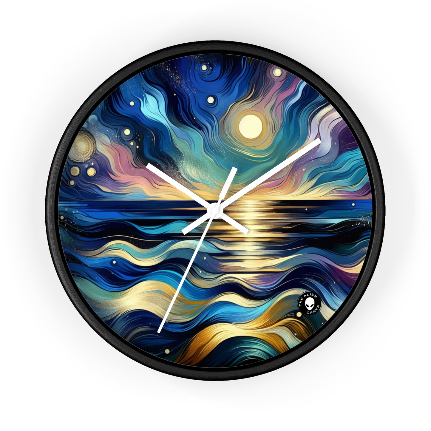 "Midnight Majesty: Abstract Ocean Reflections" - The Alien Wall Clock