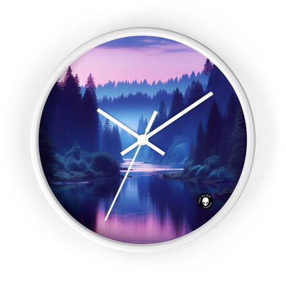 "Twilight Tranquility: Forest River Reflections" - The Alien Wall Clock