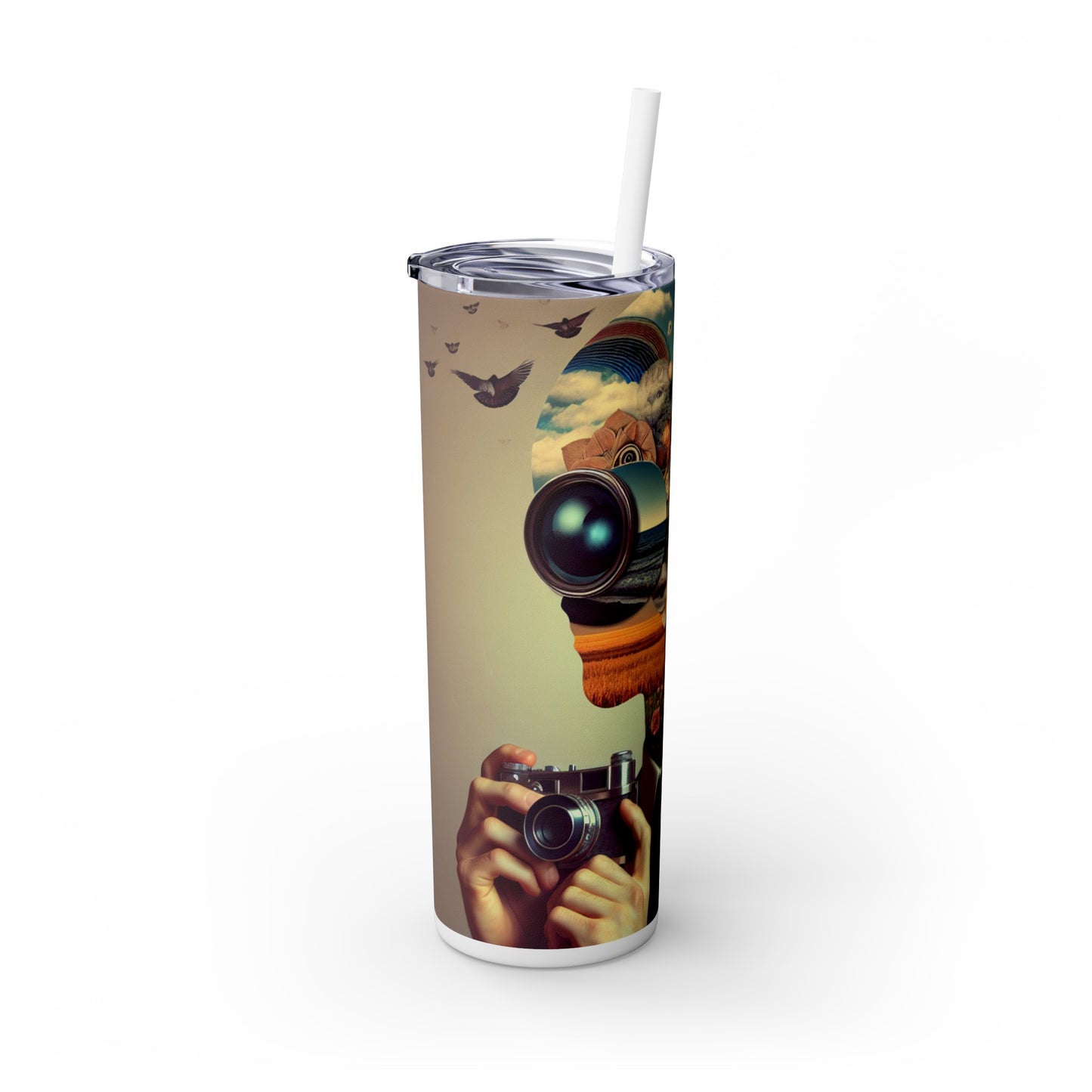 "Nature-Tech Fusion: A Photomontage Exploration" - The Alien Maars® Skinny Tumbler with Straw 20oz Photomontage