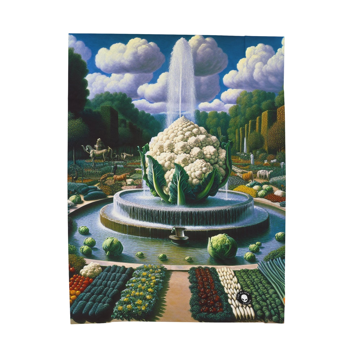 "The Vegetable Fountain: A Cauliflower Conglomerate" - The Alien Velveteen Plush Blanket Surrealism