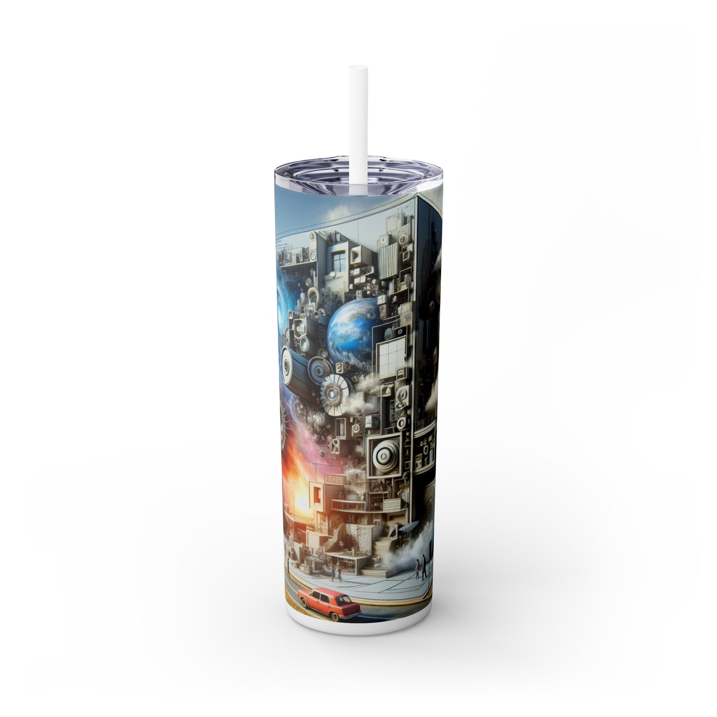 "Transformations symboliques : réalisme conceptuel dans les objets du quotidien" - The Alien Maars® Skinny Tumbler with Straw 20oz Réalisme conceptuel