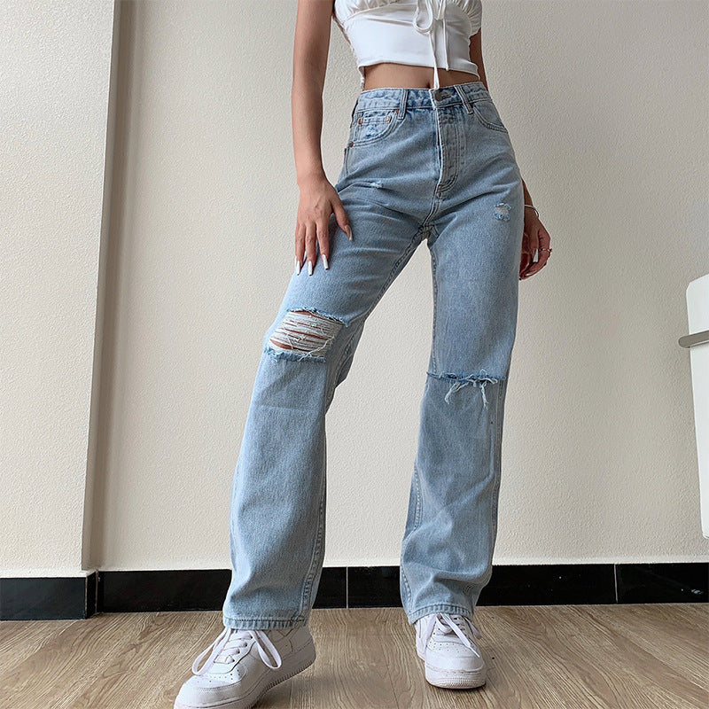 High Waist and Thin Straight Cut Jeans on The Street