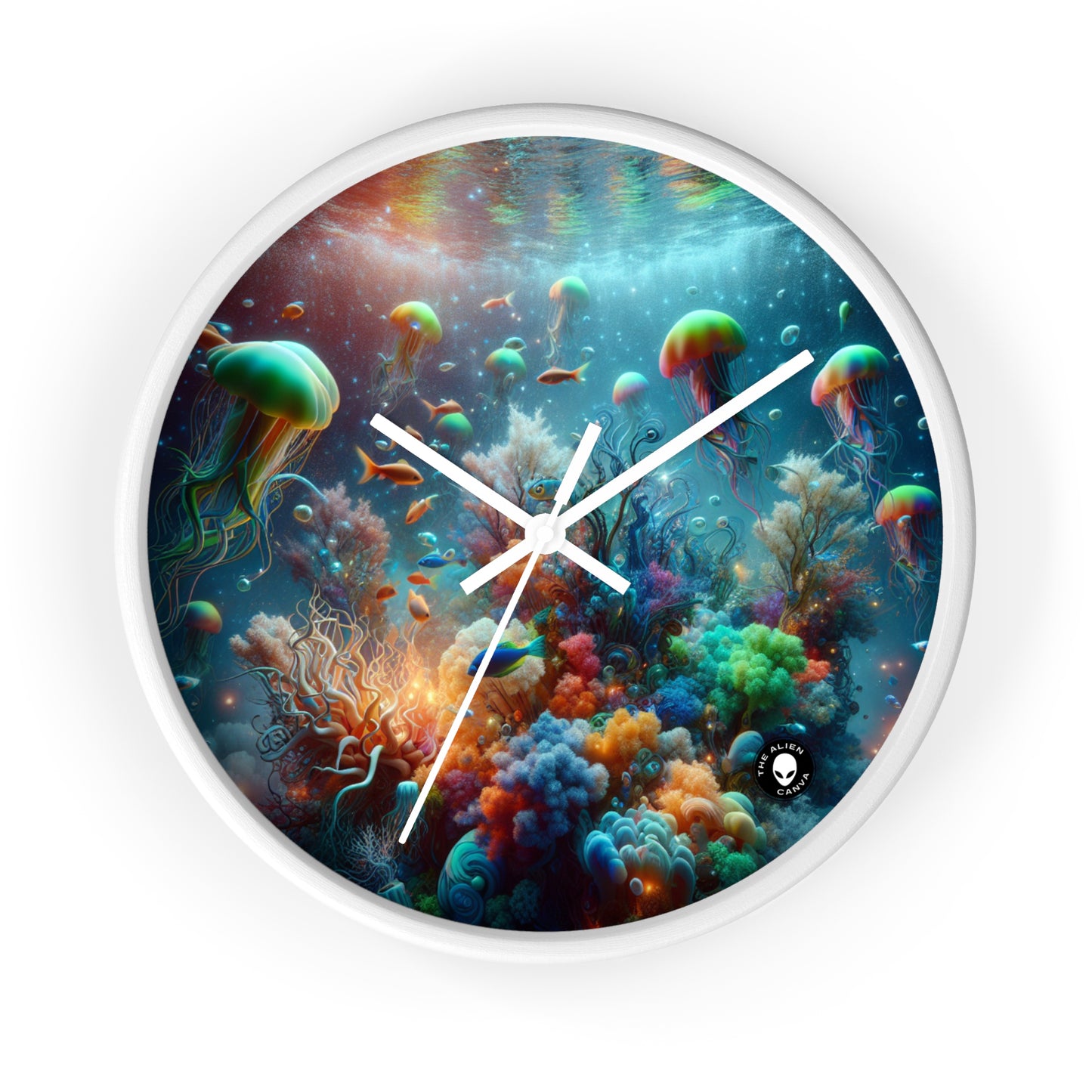 "Neon Fish Dance in Coral Forest" - The Alien Wall Clock