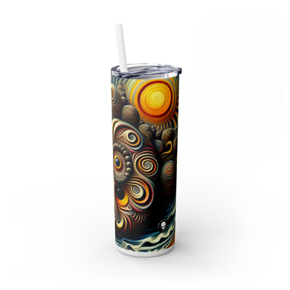 "Time Island's Dreamlike Dance" - The Alien Maars® Skinny Tumbler with Straw 20oz Surrealism