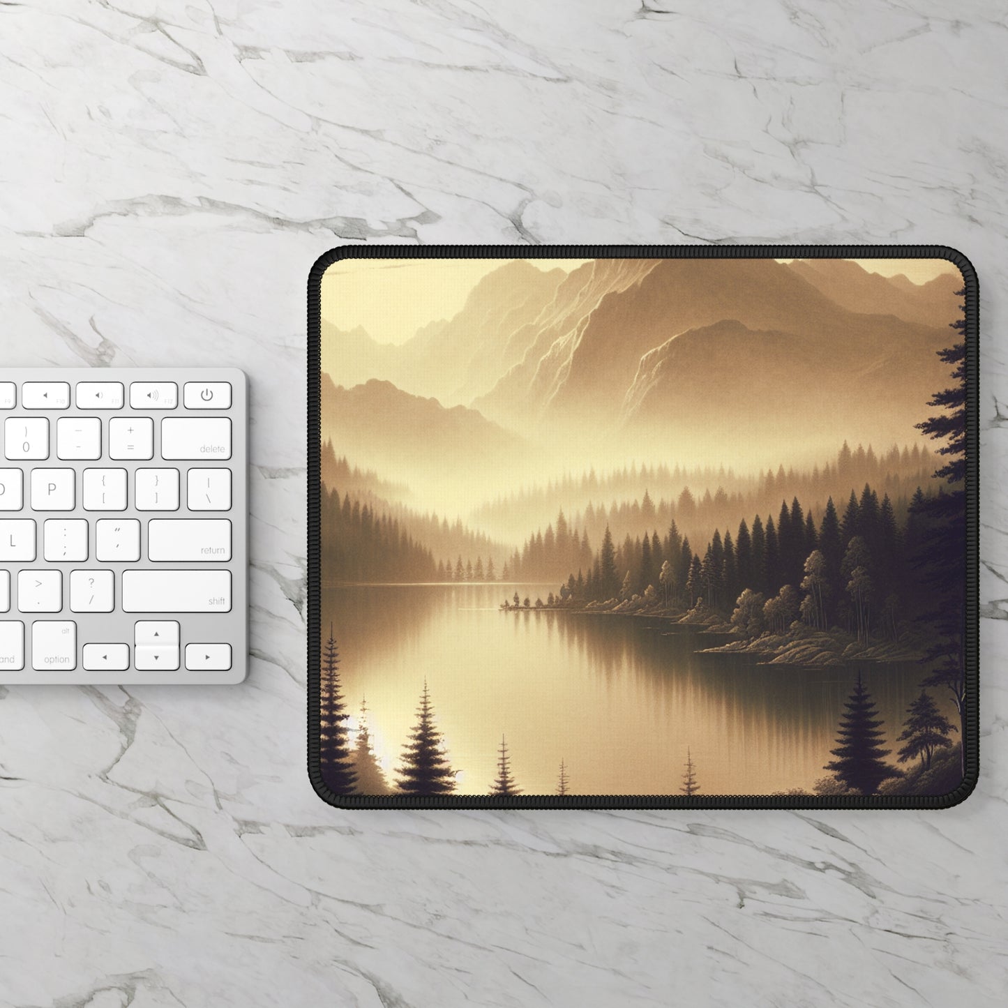 "Dawn at the Lake: A Foggy Mountain Morning" - The Alien Gaming Mouse Pad Tonalism Style