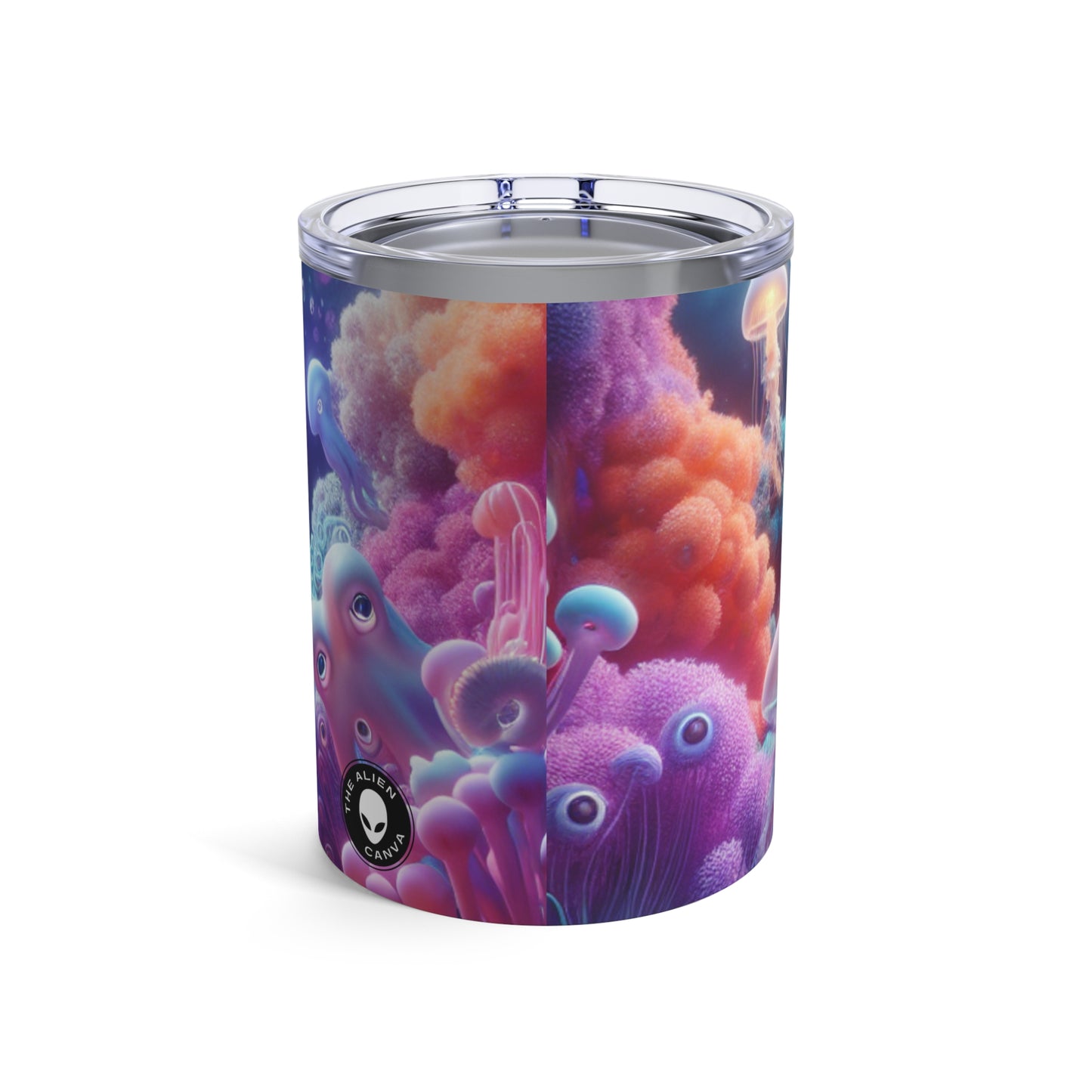 Enchanting Underwater Realm: Glowing Jellyfish and Curious Octopus - The Alien Tumbler 10oz