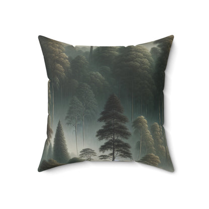 "Misty Forest Retreat": almohada cuadrada de poliéster hilado extraterrestre