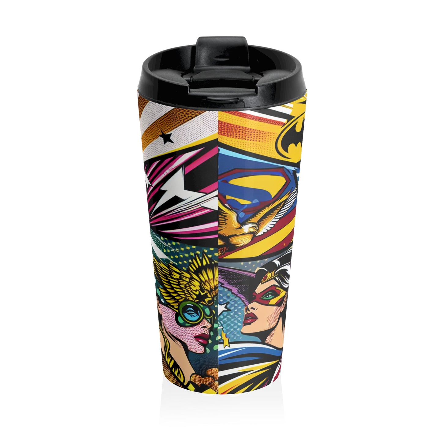 "Heroes of Pop Art: An Intermixing of Icons" - Taza de viaje de acero inoxidable The Alien estilo Pop Art