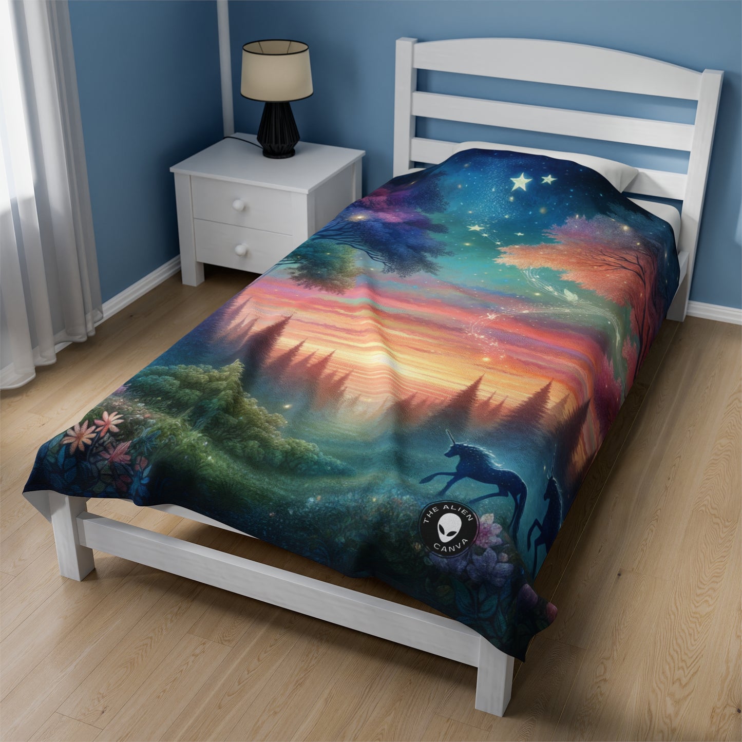 "Enchanted Dusk: A Magical Forest Painting" - The Alien Velveteen Plush Blanket