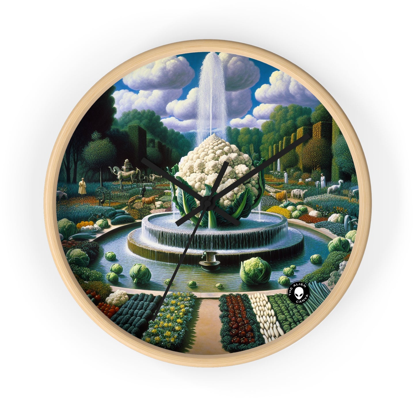 "The Vegetable Fountain: A Cauliflower Conglomerate" - The Alien Wall Clock Surrealism