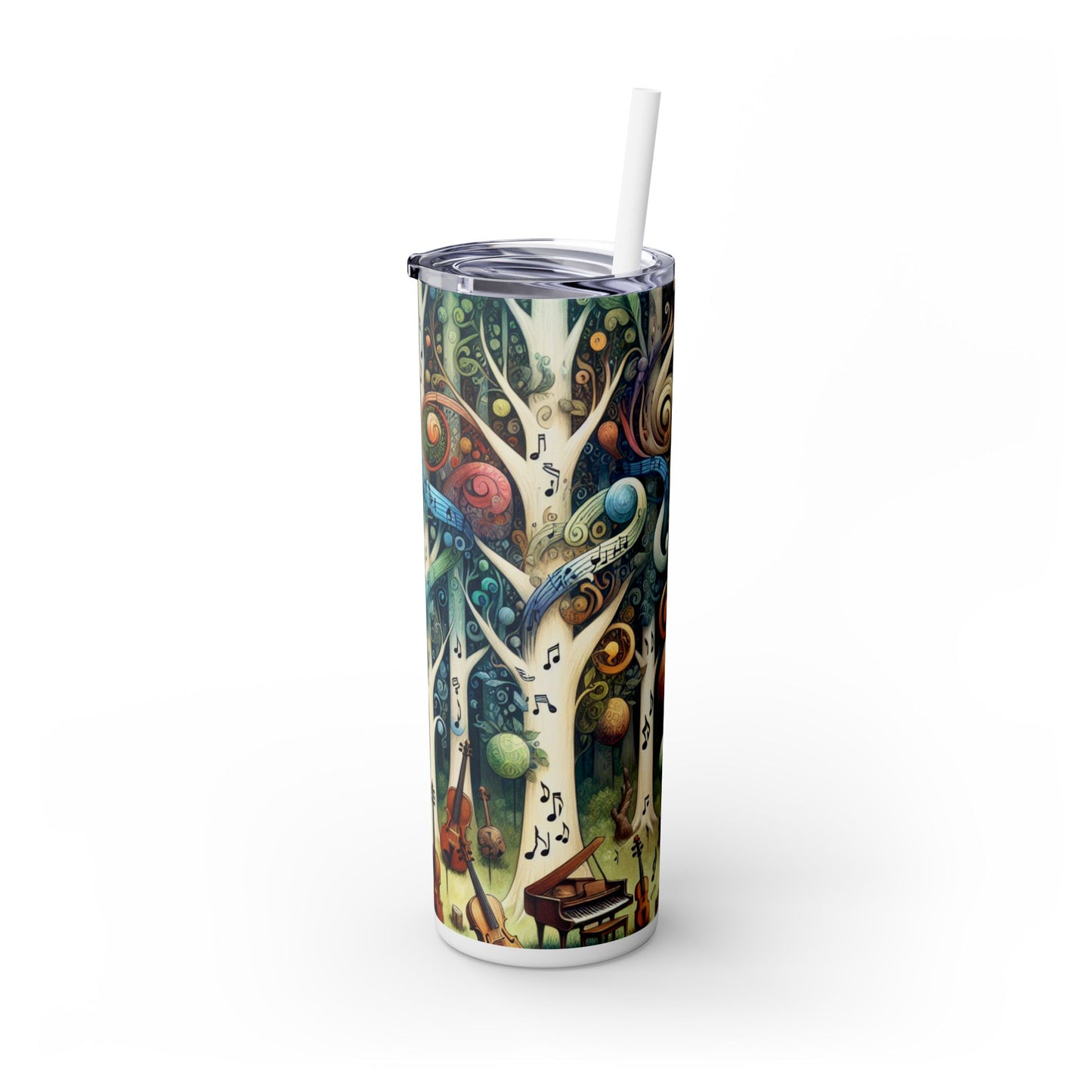 "Melodic Enchantment: The Instrumental Forest" - The Alien Maars® Skinny Tumbler with Straw 20oz