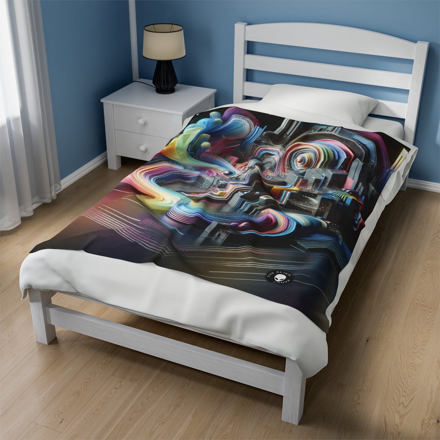 "Neon Nights: A Futuristic Urban Dream" - The Alien Velveteen Plush Blanket Digital Art