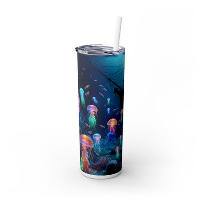 "El paraíso de las medusas resplandecientes: una aventura submarina de ensueño" - Vaso delgado con pajita de 20 oz de Alien Maars®