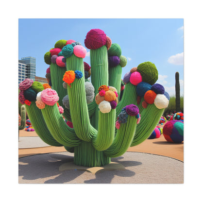 "Cactus remplis de fil dans le ciel" - Le style Alien Canva Yarn Bombing (Fiber Art)