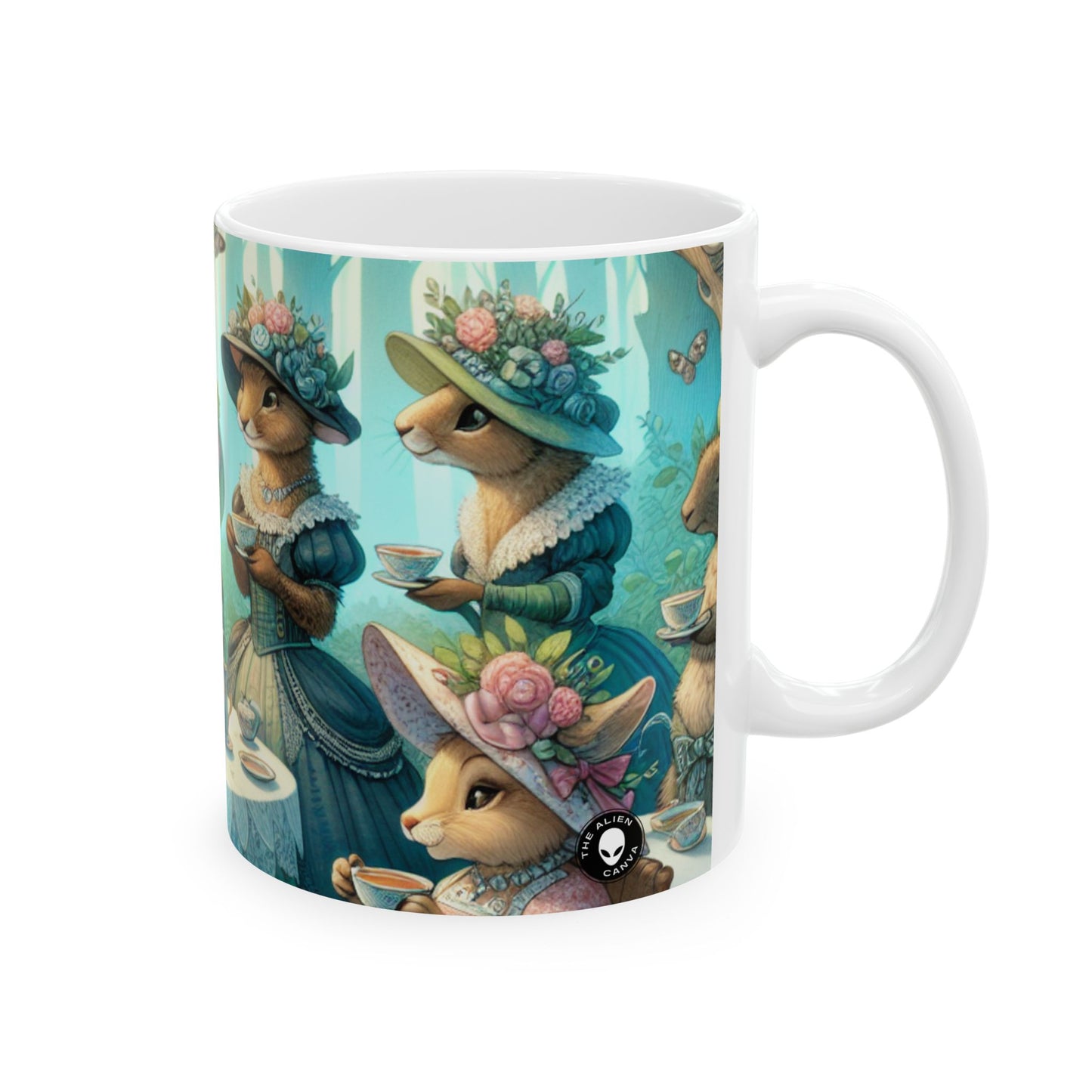 "Sombreros elegantes y tazas de té: una fiesta de té en el bosque" - Taza de cerámica The Alien de 11 oz