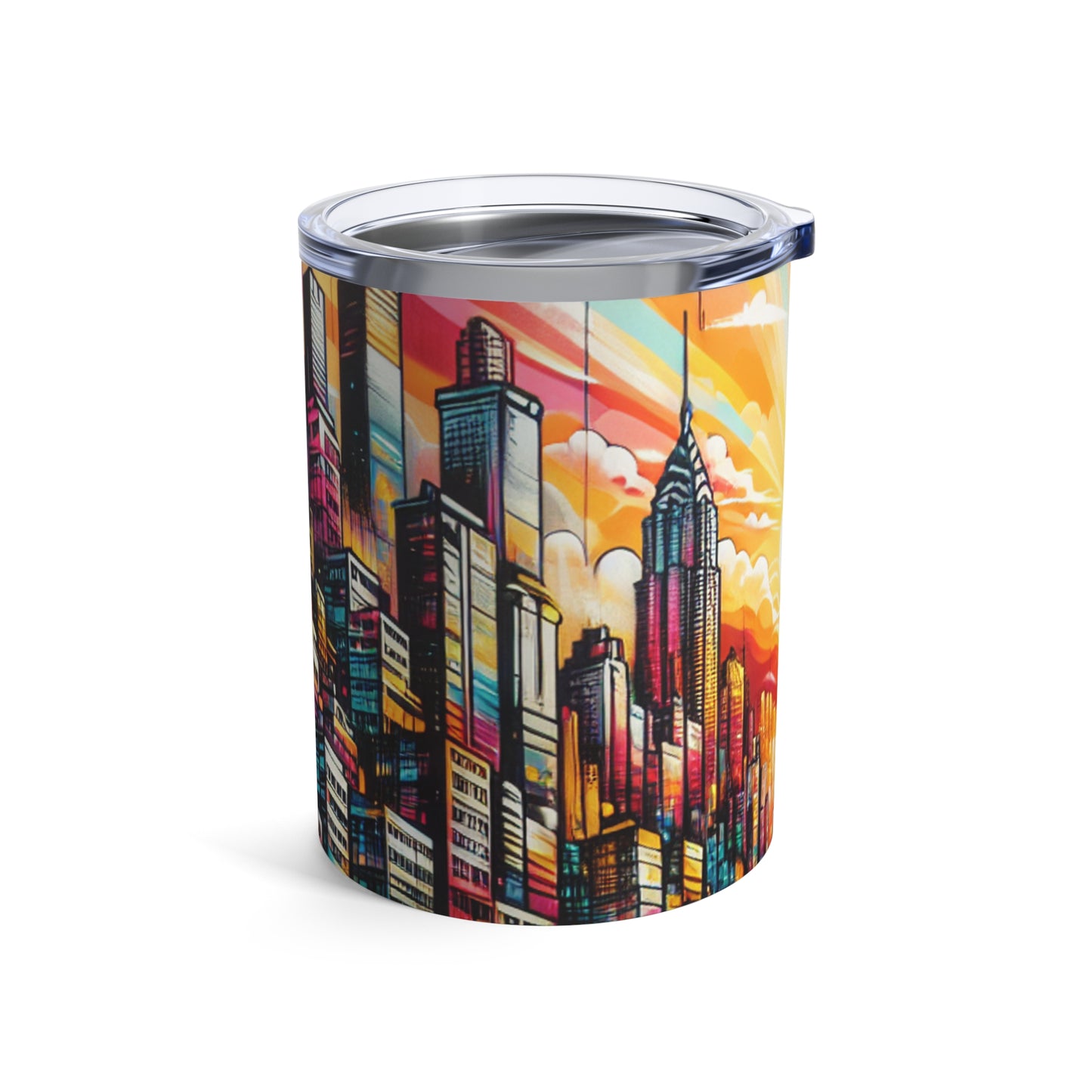 "Cityscape Sunrise" - El vaso alienígena de 10 oz de arte callejero/estilo graffiti