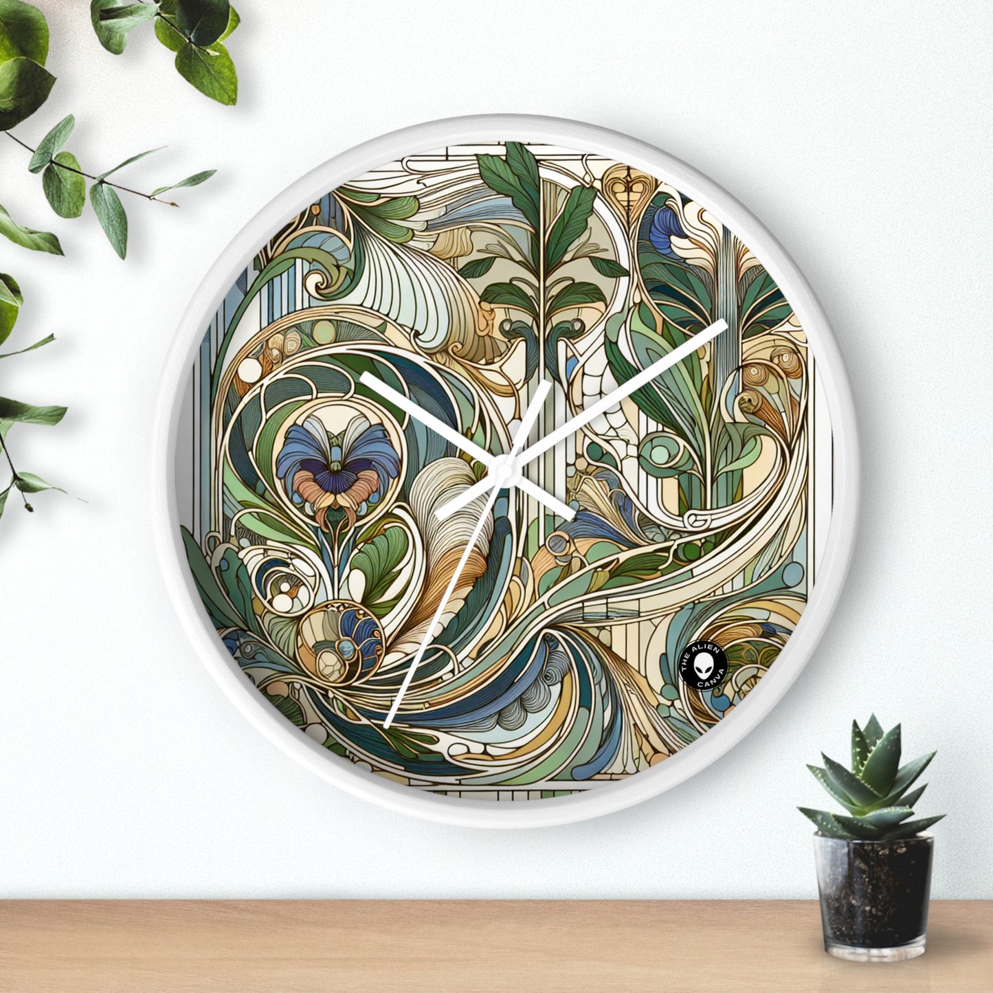 "Encantamiento iluminado por la luna: una serenata mística en el estilo Art Nouveau" - El reloj de pared alienígena Art Nouveau