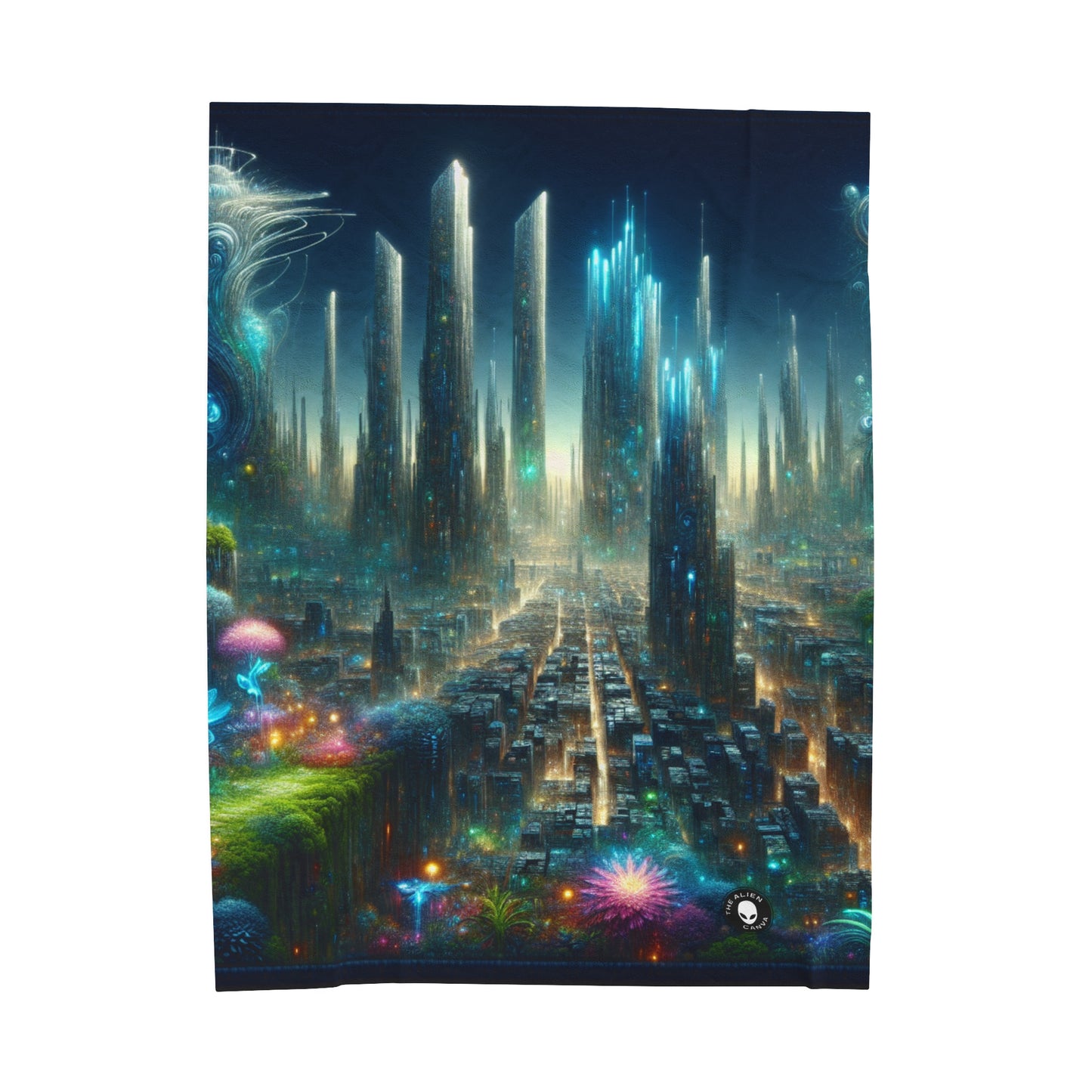 "Neon Oasis: A Futuristic Urban Wonderland" - The Alien Velveteen Plush Blanket