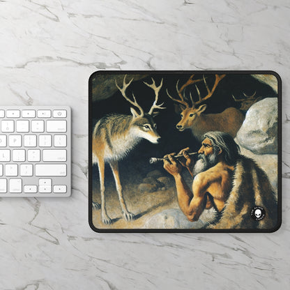 "Hunter and Wolf: In Pursuit of Prey." - The Alien Gaming Mouse Pad Cave Painting